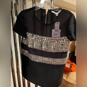 Diane Von Furstenburg black shirt with rhinestones size 0.